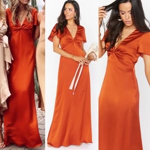 Show Me Your Mumu Rome Twist Gown Burnt Orange Luxe Satin NEW XL